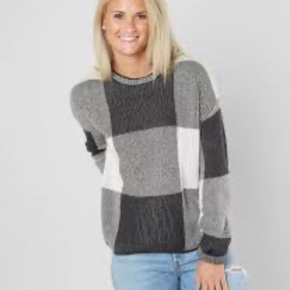 Gray and Black Checkered Sweater